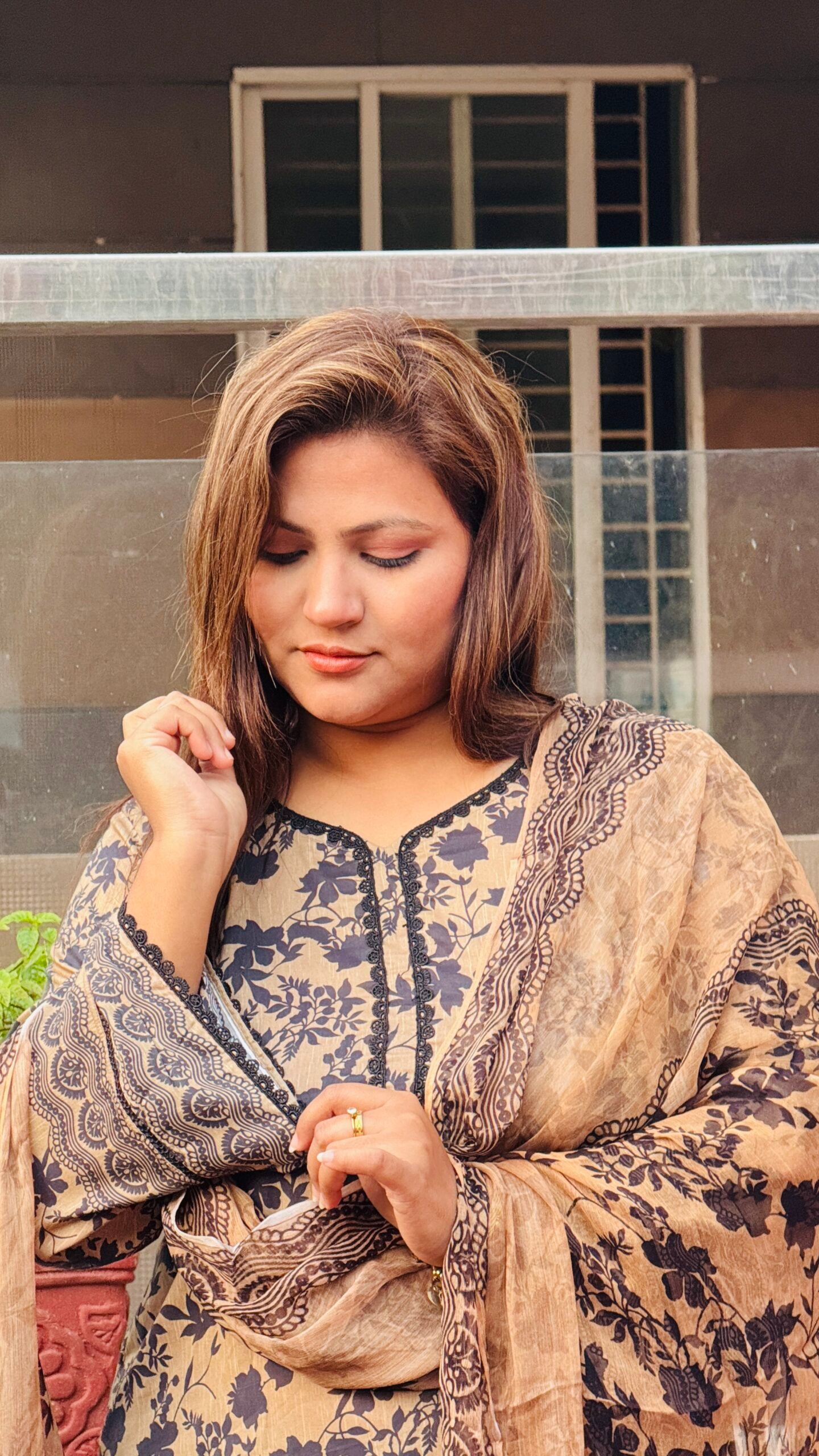 CoCo print with Chifon do-patta (Cappuccino Brown) - Image 3