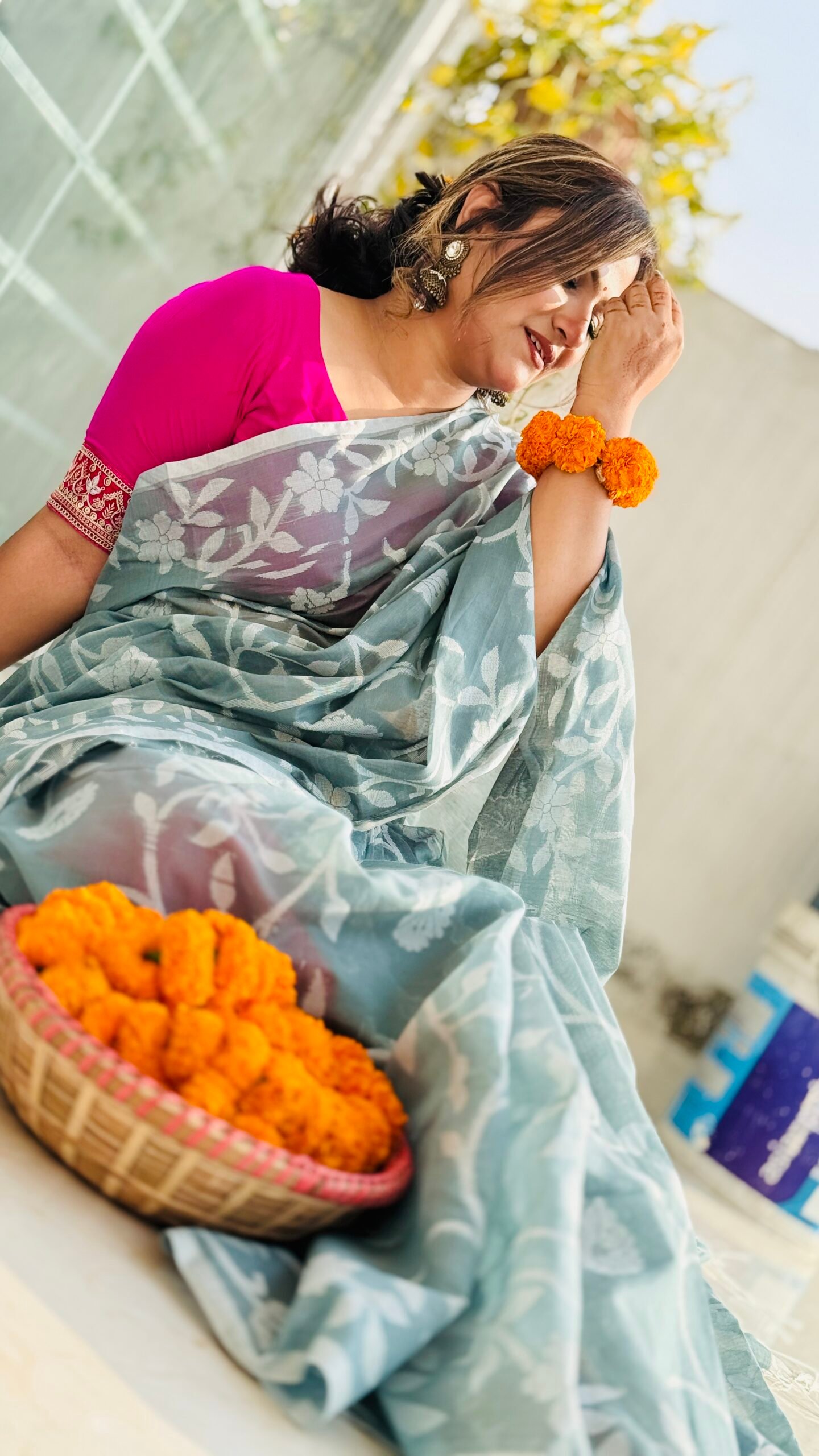 Handloom tontuj cotton saree(pesta green) - Image 4